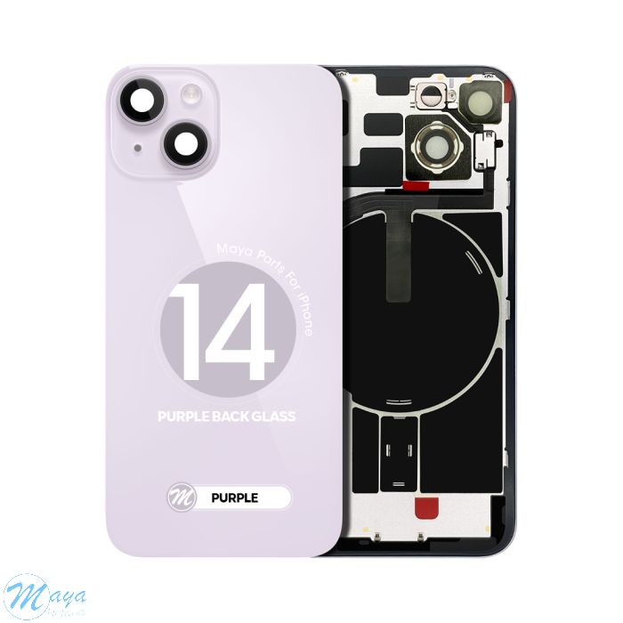 iPhone 14 Back Glass w/ Magsafe Magnet & NFC & Flashlight Flex Replacement Part - Purple (OEM Pulled)