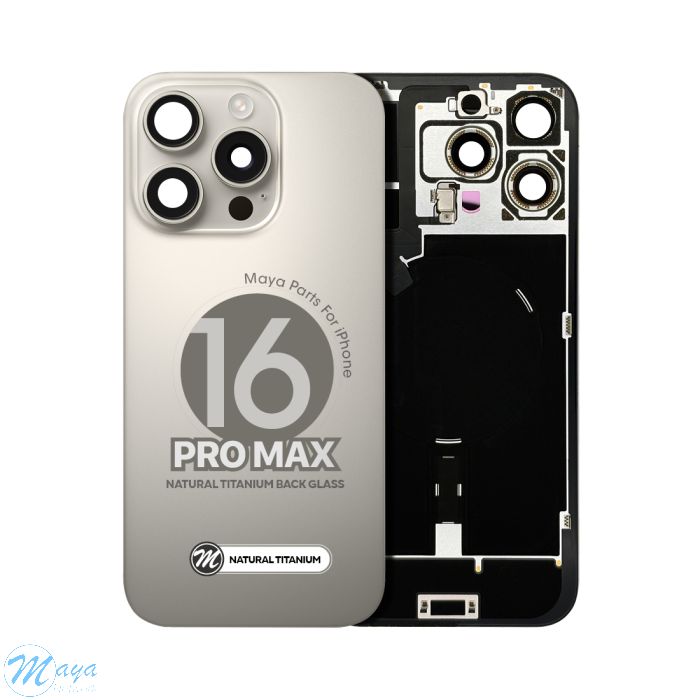 iPhone 16 Pro Max Back Glass w/ Magsafe Magnet, NFC, Flashlight Replacement Part - Natural Titanium (OEM Pulled)