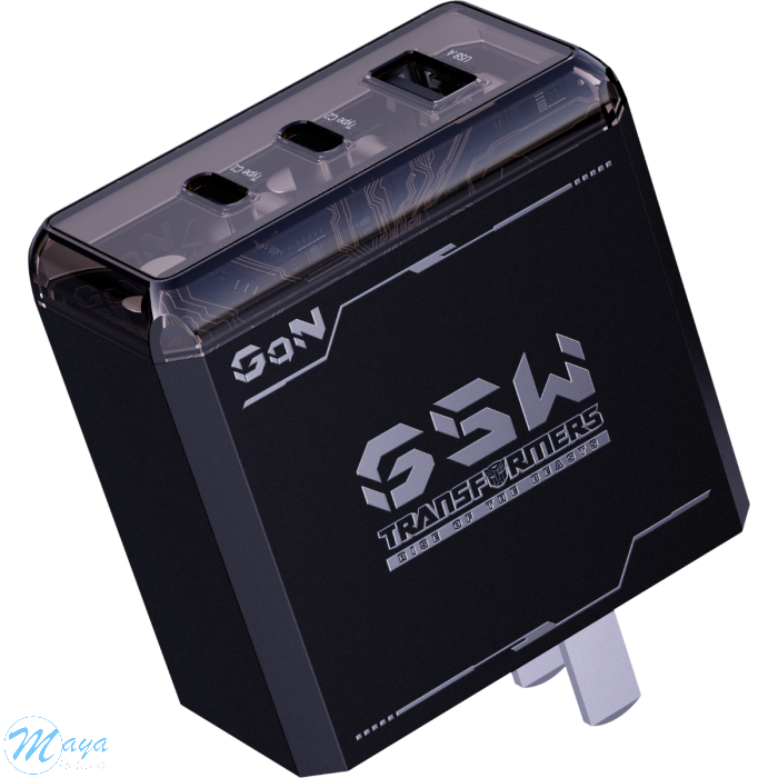 3 in 1 Power Adapter 65W (2 type C and 1 USB ports) - Black (American Standard)