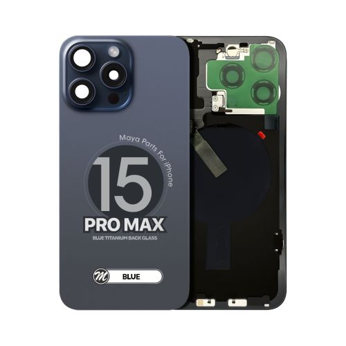 iPhone 15 Pro Max Back Glass w/ Magsafe Magnet & NFC & Flashlight Flex Replacement Part - Blue (OEM Pulled)