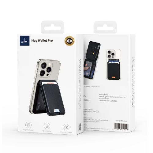 WiWU Magnetic Wallet with Find My App, Card Holder, and Stand - Kevlar Black
