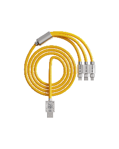 3 in 1 USB to Lightning / Type C / Micro USB Cable - Yellow (1.5M)